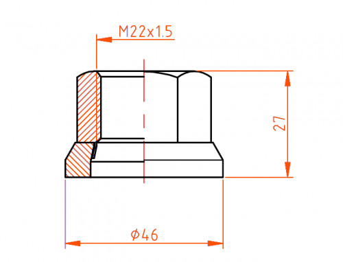 Гайка колесная грузовая M22x1,5x27, плоская шайба, ключ 32, открытая, дакромет для а/м MAN, Mercedes, Iveco