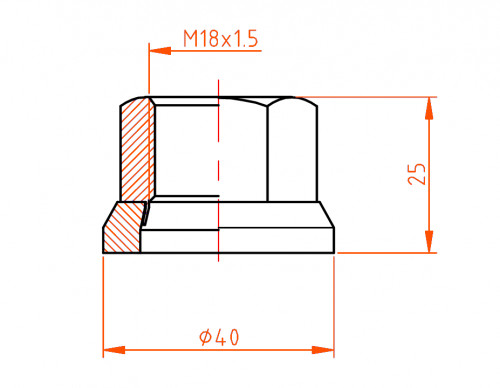 Гайка колесная грузовая M18x1,5x25, плоская шайба, ключ 27, открытая, дакромет для а/м ГАЗ 3302, ЗИЛ 5301, Iveco