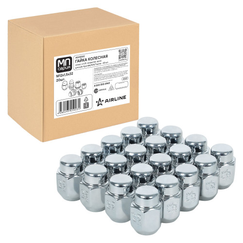 Гайка колесная M12x1,5x32, конус, ключ 21, закрытая, хром, 20 шт для а/м Hyundai/KIA/Toyota