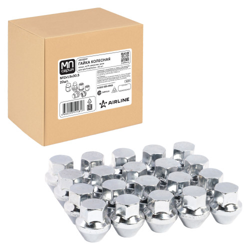 Гайка колесная M12x1,5x30,5, конус, ключ 19, закрытая, хром, 20 штук для а/м Ford/Volvo МП-серия