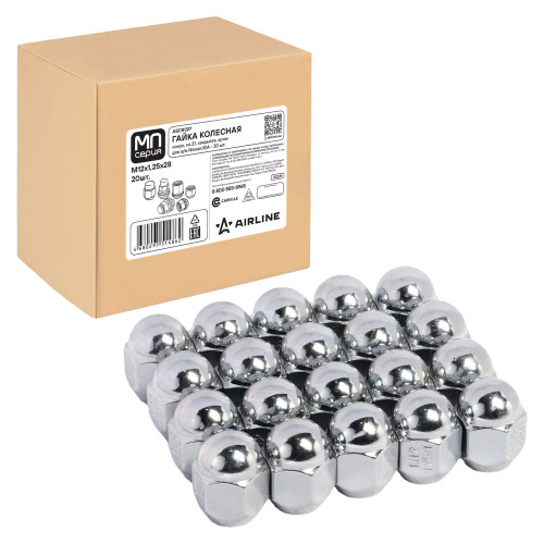 Гайка колесная M12x1,25x28, конус, ключ 21, закрытая, хром, 20 штук для а/м Nissan/KIA МП-серия