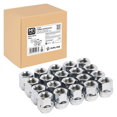 Гайка колесная M12x1,25x21, конус, ключ 17, открытая, хром, 20 штук для а/м Daewoo/Chevrolet МП-серия