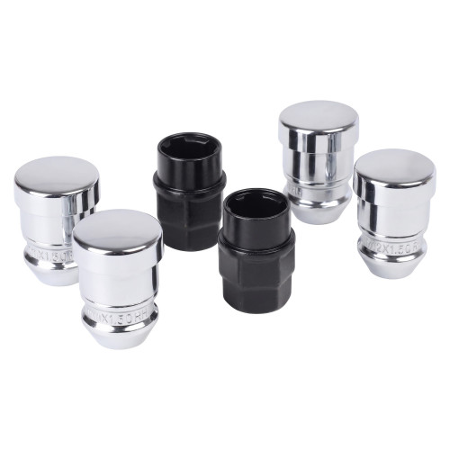 Секретки колесные (гайки) М12x1,5x33, конус, 2 ключа 19/21, хром, тип A, комплект из 4 штук + 2 головок для а/м Hyundai/KIA