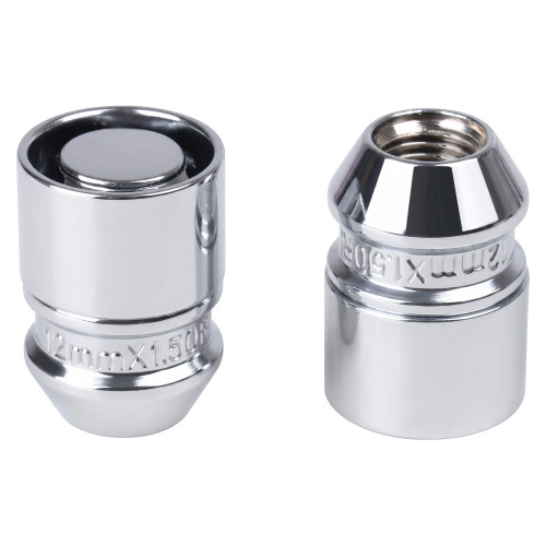 Секретки колесные (гайки) М12x1,5x33, конус, 2 ключа 19/21, хром, тип A, комплект из 4 штук + 2 головок для а/м Hyundai/KIA
