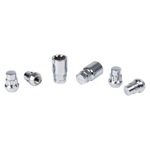 Секретки колесные (гайки) М12x1,25x32, конус, 2 ключа 19/21, хром, тип I, комплект из 4 штук + 2 головок для а/м Nissan/KIA