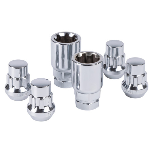 Секретки колесные (гайки) М12x1,25x32, конус, 2 ключа 19/21, хром, тип J, комплект из 4 штук + 2 головок для а/м Nissan/KIA
