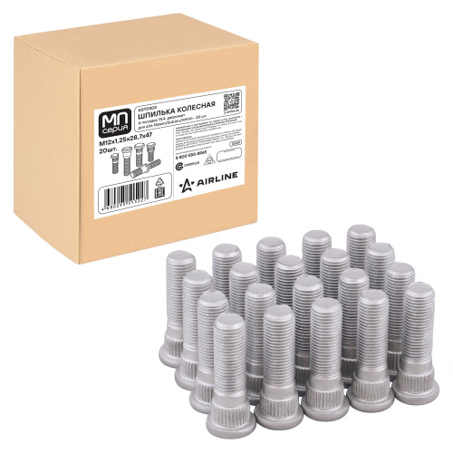 Шпилька колесная M12x1,25x28,7x47, d посадки 14,4, дакромет, 20 штук для а/м Nissan/Subaru/Infiniti МП-серия
