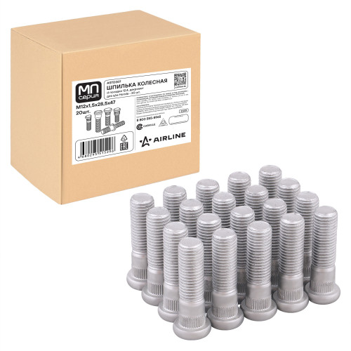 Шпилька колесная M12x1,5x28,5x47, d посадки 12,4, дакромет, 20 штук для а/м Honda П-серия