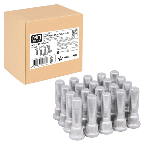 Шпилька колесная M12x1,25x30,5x51, d посадки 14,3, дакромет, 20 штук для а/м Nissan/Subaru МП-серия