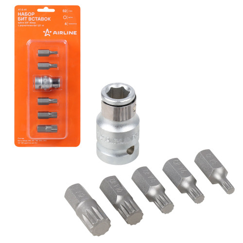 Набор бит вставок SPLINE 3/8" 30мм с держателем бит 1/2"DR 6 пр. блистер