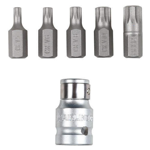 Набор бит вставок SPLINE 3/8" 30мм с держателем бит 1/2"DR 6 пр. блистер