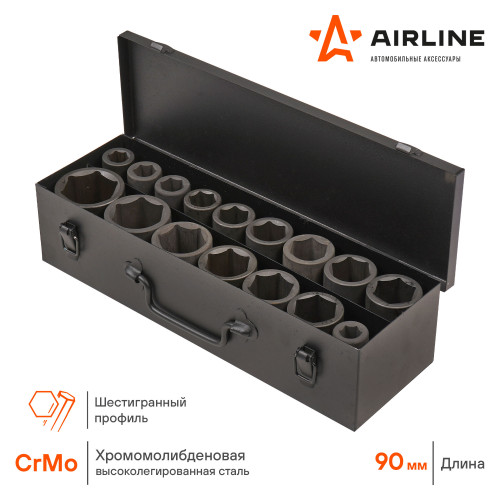 Набор головок ударных 3/4"DR L=90мм, 16пр. (17-50мм) металл. кейс