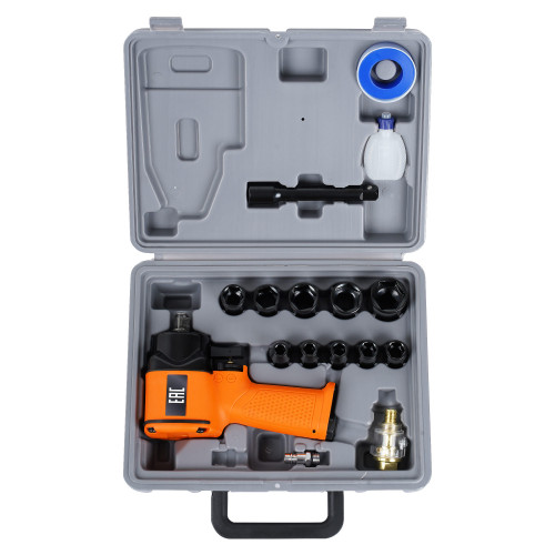 Гайковерт пневматический ударный композитный 1/2"DR 610Нм PRO с головками 17пр. (9-27мм), кейс МП-серия