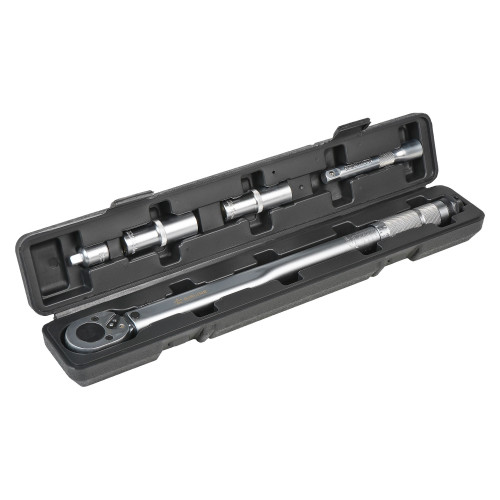 Ключ динамометрический 1/2" 40-210Нм, набор 5 пр. (головки19,21,удл125мм,адапт3/8), кейс