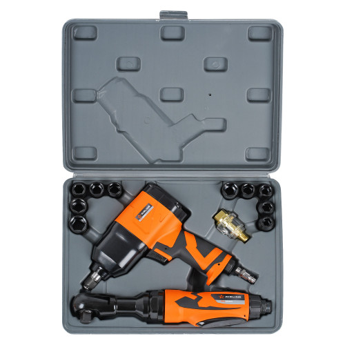 Гайковерт пневм.ударн. композит. 1/2"DR 330Нм, трещотка пневм. 1/2"DR 80Нм PRO 17пр. кейс