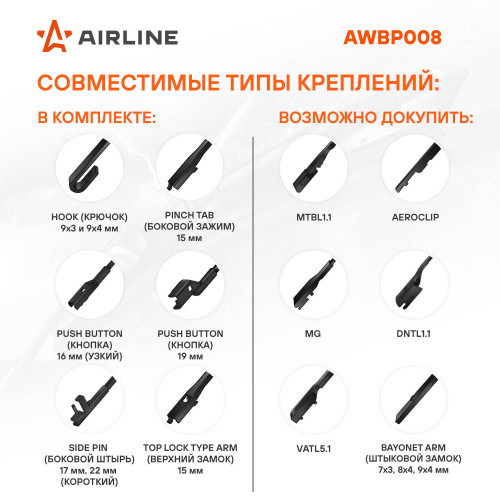 Щетка стеклоочистителя бескаркас PREMIUM 500мм (20") 5 адаптеров