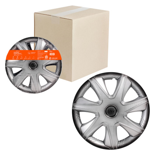Колпаки колесные 15" "Джой +", серебристо-черный, карбон, компл. 2 шт.