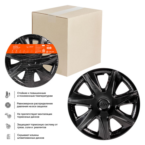 Колпаки колесные 15" "Джой", черный глянец, карбон, компл. 2 шт.