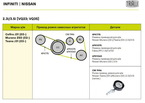 Ролик привод. ремня для автомобилей Nissan Teana (03-)/Murano (02-)/Maxima (99-) 2.0i/2.3i/3.0i/3.5i (натяжной) (CM 1946)
