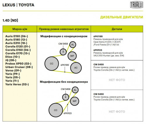 Ролик приводного ремня для автомобилей Toyota Corolla E150 (06-) 1.4d (с натяжным механизмом)