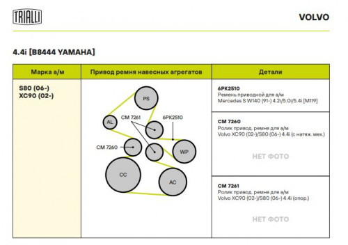 Ролик приводного ремня для автомобилей Volvo XC90 (02-)/S80 (06-) 4.4i [Yamaha] (с натяжным механизмом)