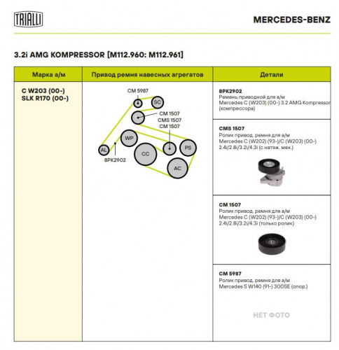 Ролик приводного ремня для автомобилей Mercedes C (W202) (93-)/C (W203) (00-) 2.4i/2.8i/3.2i/4.3i (с натяжным механизмом)