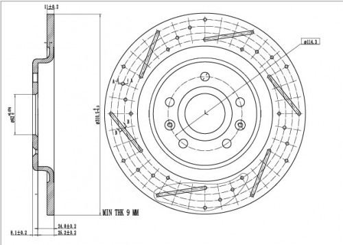 Диски тормозные для автомобилей Changan Uni-K (22-) задний d=310 PRO (перфорированный / слотированный / окрашенный)