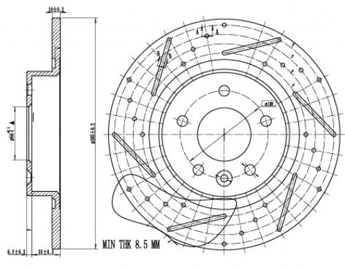 Диски тормозные для автомобилей Exeed TXL (19-) задний d=285 PRO (перфорированный / слотированный / окрашенный)