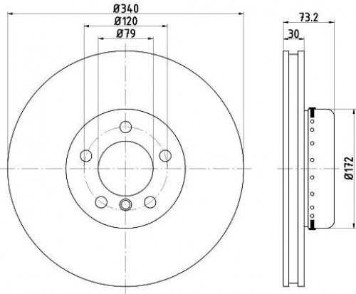 Диски тормозные для автомобилей BMW 3 (F30) (11-) / 1 (F20) (11-) (двухсостав / окраш / перф / слот) передний d=340