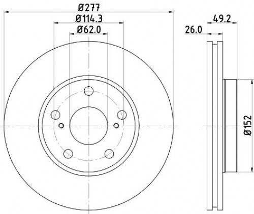 Диски тормозные для автомобилей Toyota Auris (12-) / Corolla (13-) передний d=277 окрашенный