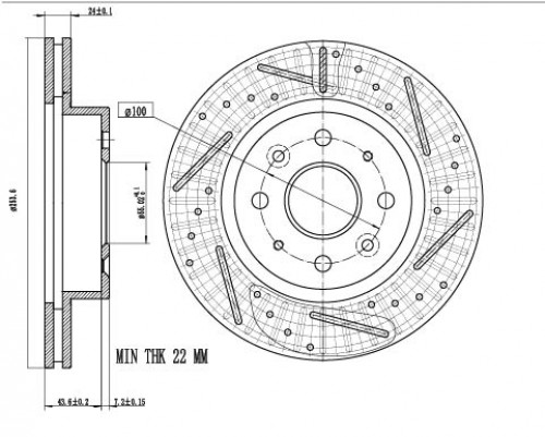 Диски тормозные для автомобилей Kia Rio I (00-) DOHC R14 передний d=254 PRO (перфорированный / слотированный / окрашенный)