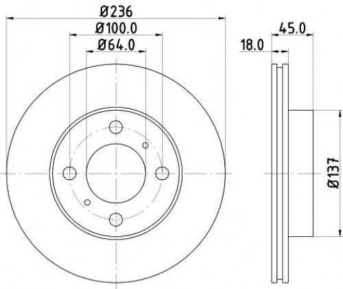 Диски тормозные для автомобилей Mitsubishi Carisma (95-) / Lancer (95-) передний d=236