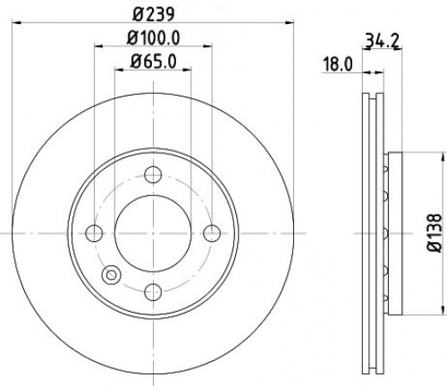 Диски тормозные для автомобилей VW Polo (95-) / (99-) / Lupo (98-) передний d=239, thk=18; вентилируемый, окрашенный