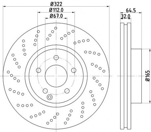 Диски тормозные для автомобилей Mercedes C (W204) (07-) / E (W212) (09-) передний d=322 перфорированный (для а/м с AMG-пакетом)