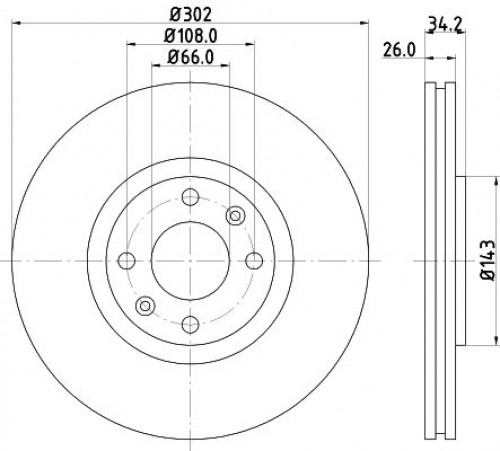 Диски тормозные для автомобилей Peugeot 308 (07-) / 208 (12-) / Citroen C4 (04-) / DS4/DS5 (11-) передний d=302