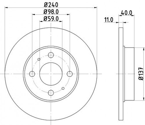 Диски тормозные для автомобилей Fiat 500 (07-) / Punto (93-) / Panda (03-) / Ford Ka (08-) задний d=240