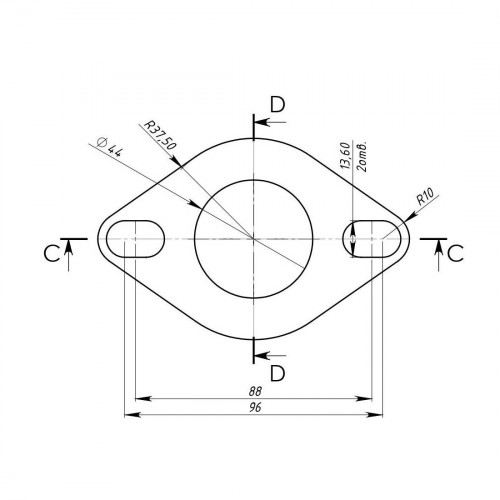 Фланец универсальный d=44 под шпильку 13.6 mm (алюминизированная сталь)