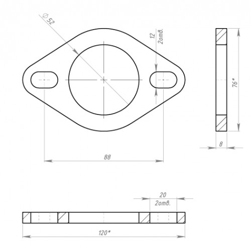 Фланец универсальный d=52 под шпильку 12mm. (алюминизированная сталь)