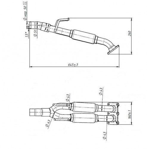 Труба приёмная для автомобилей Skoda Octavia (04-)/VW Jetta (04-) 1.6i с гофрой (алюминизированная сталь)