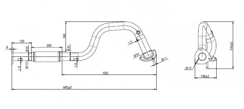 Труба приёмная для автомобилей Chevrolet Captiva (06-) 2.0d (алюминизированная сталь)