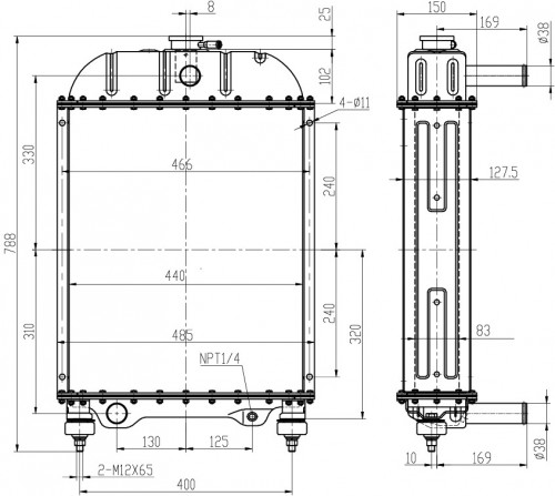 Радиатор охлаждения алюм. для трактора МТЗ-1025 (5-ти рядный)