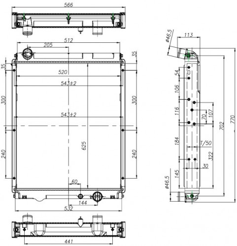 Радиатор охлаждения для автомобилей Fuso Canter TD (11-) 4.9D (с рамкой)