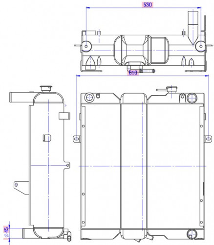 Радиатор охлаждения для экскаваторов-погрузчиков Komatsu WB93R/S-5; WB97R/S-5 с дв. SAA4D104E-1