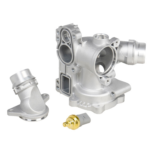 Корпус термостата для автомобилей VW Passat B6 (05-)/Skoda Octavia A5 (04-) 1.8T/2.0T (алюминиевый, с датчиком)