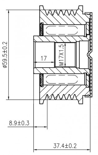 Шкив с обгонной муфтой генератора для автомобилей Mazda MPV (99-) 2.5i (M17x1,5)