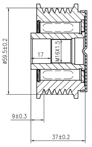 Шкив с обгонной муфтой генератора для автомобилей Mazda MPV (99-) 2.5i (M16x1,5)